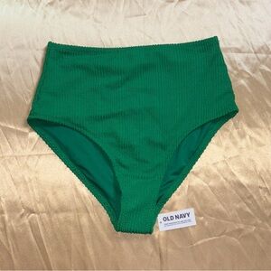 Old Navy Women Green Bikini Bottom Ribbed Pattern High Waist Small New